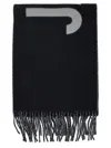 Jacquemus Black Bold White Lettering Twisted Fringe Scarf In Black