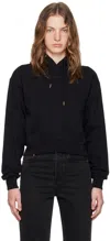 Jacquemus Le Hoodie Gros Grain Black Cropped Hoodie With Drawstring Hood And Logo Patch On The Front In Cotton In 990 Black