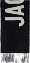 Jacquemus Long Rectangular Wool Scarf With Bold Lettering In Black