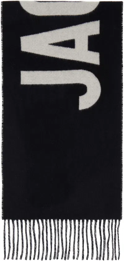 Jacquemus Long Rectangular Wool Scarf With Bold Lettering In Black