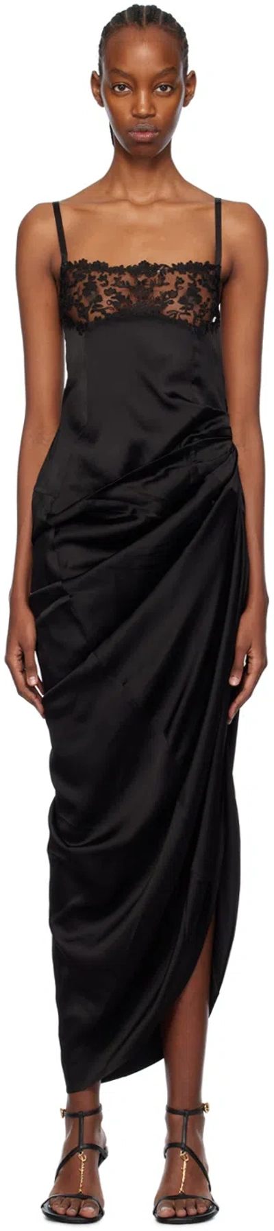 JACQUEMUS BLACK LES SCULPTURES 'LA SAUDADE LONGUE BRODÉE' MAXI DRESS