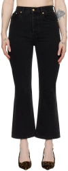Jacquemus High-waisted Flared Black Jeans With Gold-tone Hardware In 990 Black