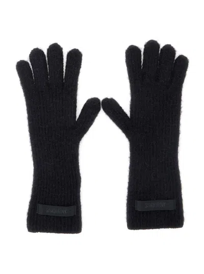 JACQUEMUS BLACK LOGO EMBROIDERED GLOVES