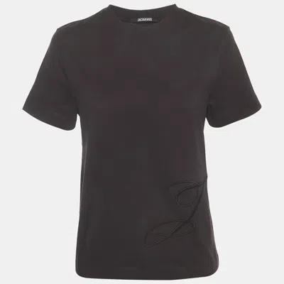 Pre-owned Jacquemus Black Logo Embroidered Jersey Crewneck T-shirt M