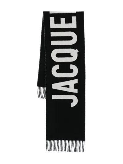 JACQUEMUS WOMEN BLACK LOGO SCARF