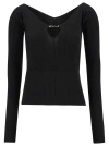 JACQUEMUS BLACK LONG SLEEVE TOP WITH LOGO DETAIL AND CUT-OUT IN VISCOSE BLEND