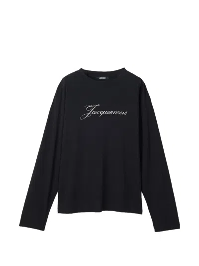 Jacquemus Black Long-sleeved Crew-neck T-shirt With Logo