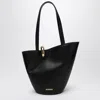 Jacquemus The Medium Bambola Asymmetric Leather Bucket Bag In Black