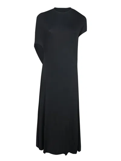 JACQUEMUS JACQUEMUS BLACK MIDI DRESS WITH UNIQUE DRAPED DESIGN