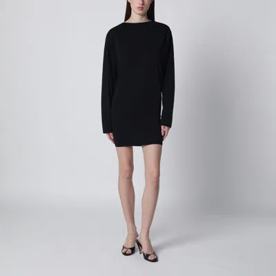 Jacquemus Black La Robe Mistral Crew Neck Dress With Long Sleeves And Open Back In Viscose Blend Women