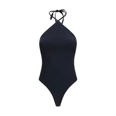 Jacquemus Black Nylon One-piece Swimsuit In Blue