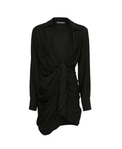 Jacquemus La Robe Bahia Knotted Mini Dress In Black