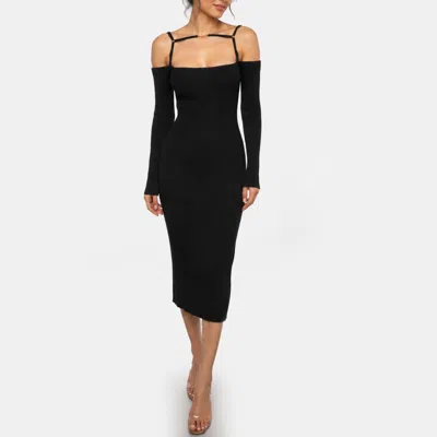 Pre-owned Jacquemus Black Rib Knit Off Shoulder La Robe Sierra Midi Dress L