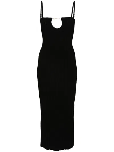 Jacquemus Black Ribbed Knit Dress With Adjustable Straps And Gold-tone Details