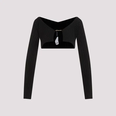 JACQUEMUS BLACK RIBBED KNIT TOP