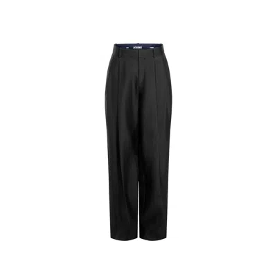 JACQUEMUS BLACK SILK FLARED PANTS