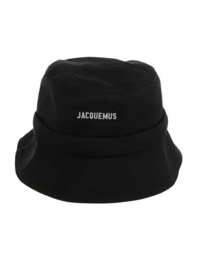 Pre-owned Jacquemus Black Silver Toned Logo With Sash Tie Bucket Hat