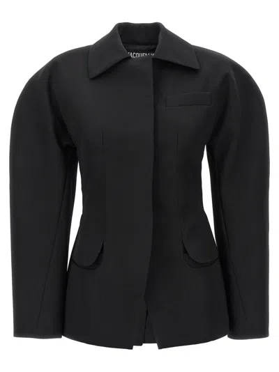 Jacquemus Belted Backless Casual Jacket In Black