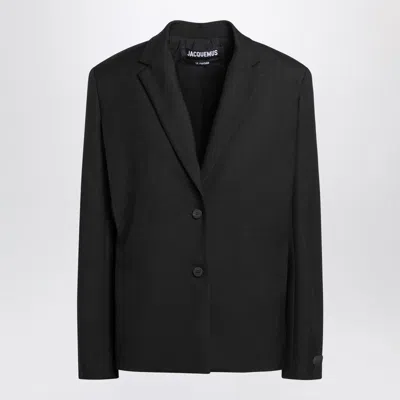 Jacquemus Black Single-breasted Wool Jacket Women In Animal Print