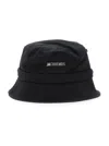 Jacquemus Black Solid Logo Bucket Hat In Black