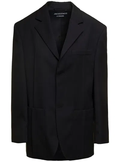 Jacquemus Black Solid Notched Lapel Blazer
