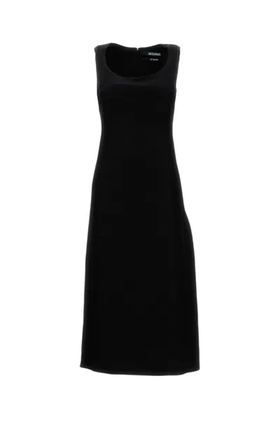 Jacquemus Black Solid Round Neck Midi Dress