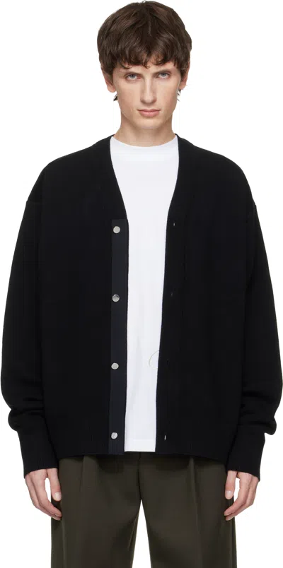 Jacquemus Men Black V-neck Cardigan With J Logo On The Back In Wool Man