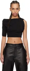Jacquemus Draped One-shoulder Ruched Crop Top In 990 Black