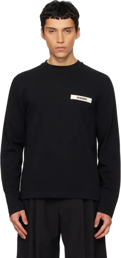 Jacquemus Le T-shirt Gros Grain Black Crewneck T-shirt With Logo Patch On The Front In Cotton Man