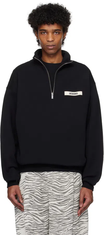 JACQUEMUS BLACK 'THE GROS GRAIN ZIPPED-ROLLNECK' SWEATSHIRT
