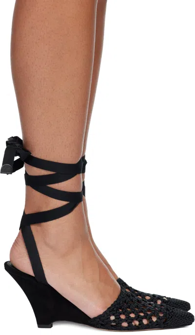 Jacquemus Wedge Espadrille Mules Pointed Toe Ribbon In Black