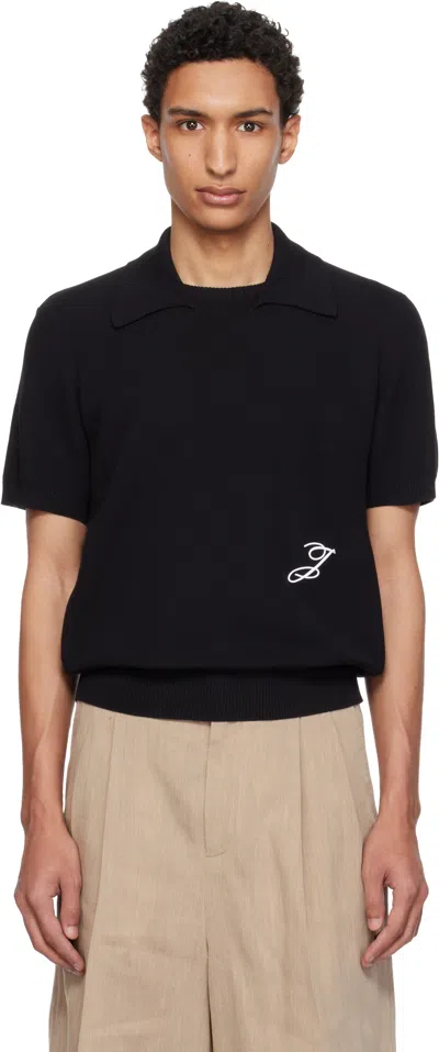Jacquemus Short Sleeve Knit Top Embroidered Detail In Black