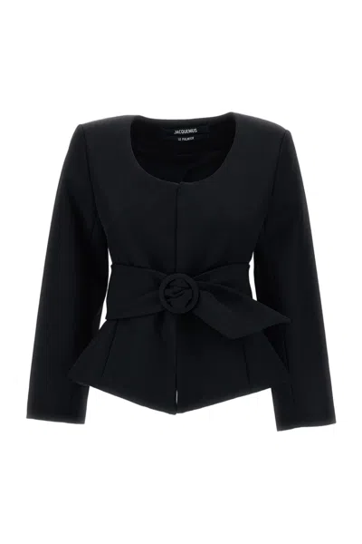Jacquemus Black The Miami Belted Structured Wool Blazer