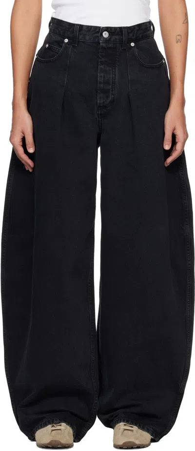 Jacquemus Le De Nimes Ovalo Blue Wide Jeans With Side Logo In Denim Woman