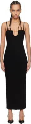 Jacquemus Embellished Ribbed-knit Midi Dress In 990 Black
