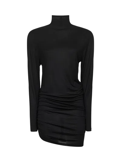 Jacquemus Gathered-detail Turtleneck Dress In Black