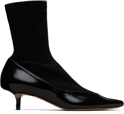 Jacquemus The Tourni Suede And Glossed-leather Ankle Boots In Black