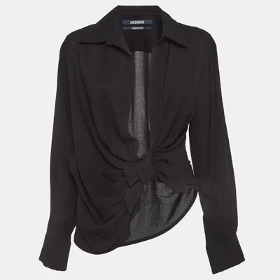 Pre-owned Jacquemus Black Wool Blend Draped Long Sleeve Shirt M