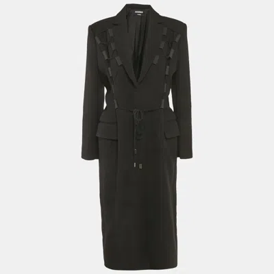 Pre-owned Jacquemus Black Wool Criss Cross Tie Detail Le Manteau Lacciu Coat L