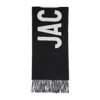 Jacquemus Maxi Logo Wool Fringed Scarf In Black