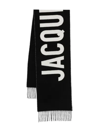 JACQUEMUS BLACK WOOL SCARF WITH FRINGES JACQUEMUS