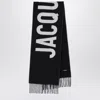 Jacquemus Navy Blue Wool Scarf With Logo In Black
