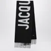 Jacquemus Black Bold White Lettering Twisted Fringe Scarf In Black