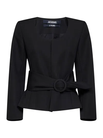 Jacquemus Black Wool The Miami Fitted Belted Jacket In Multi