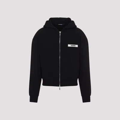 JACQUEMUS BLACK ZIP-UP HOODIE