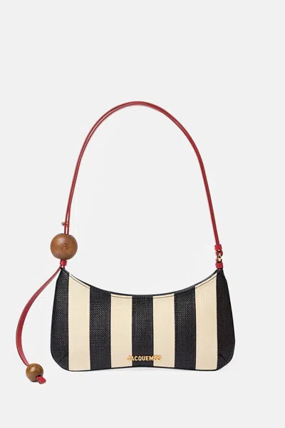 Jacquemus Le Bisou Perle Stripe Woven Raffia Shoulder Bag In Multi