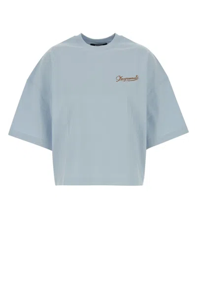JACQUEMUS BLUE BOXY EMBROIDERED T-SHIRT
