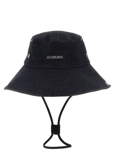 Jacquemus Blue Bucket Hat In Black