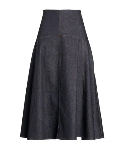 Jacquemus Blue Denim A-line Skirt In Black