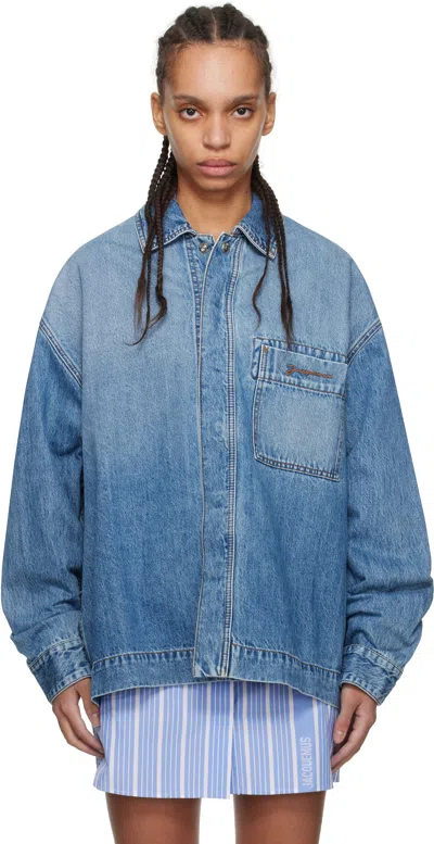 Jacquemus Blue La Casa 'the De-nîmes' Denim Shirt In 33c Blue/tabac